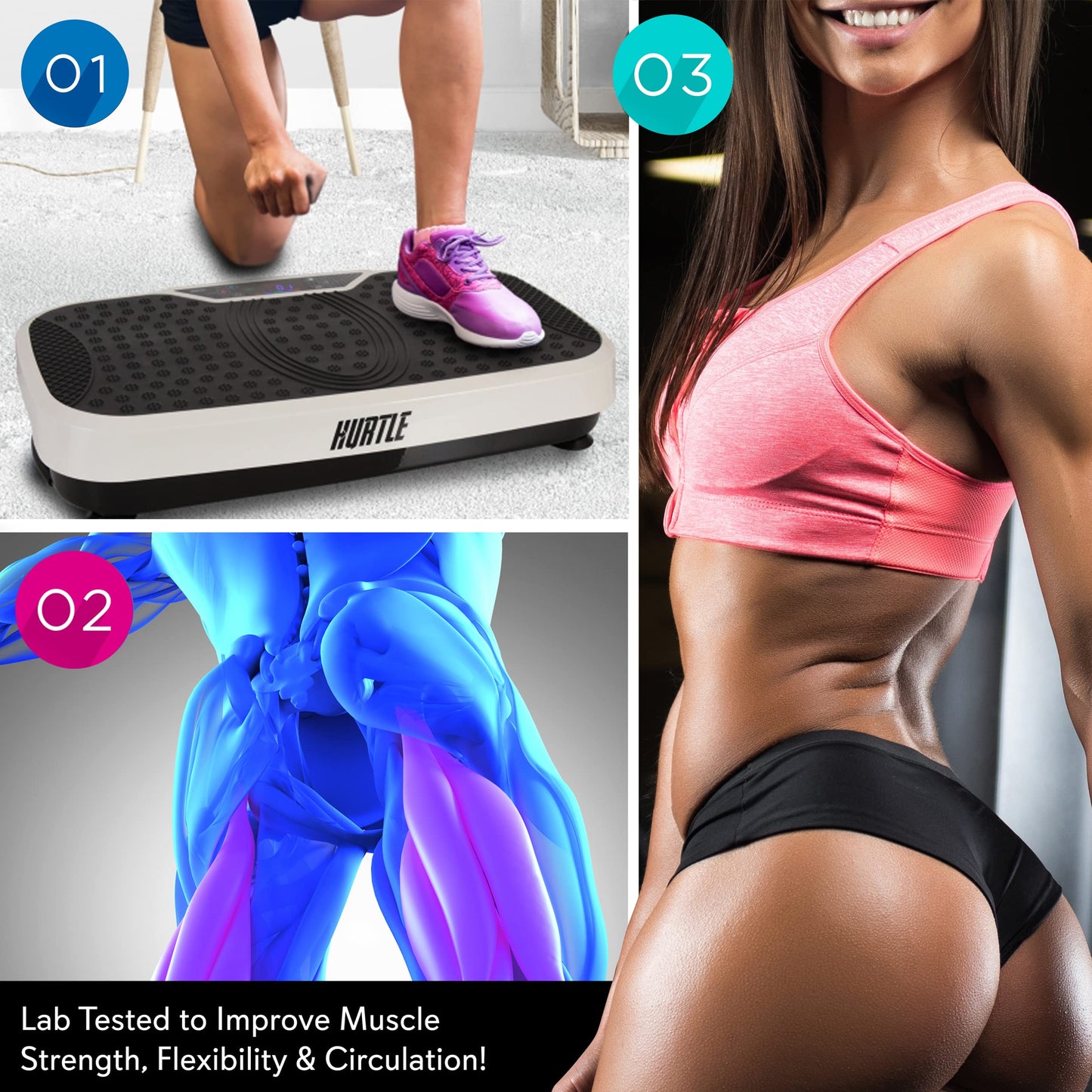 Hurtle Fitness Vibration Platform Machine - Home Gym Whole Body Shaker Exercise Machine Workout Trainer Fast Weight Loss w/ Resistance Bands, Easy Carry Wheel Remote, Adjustable Speed