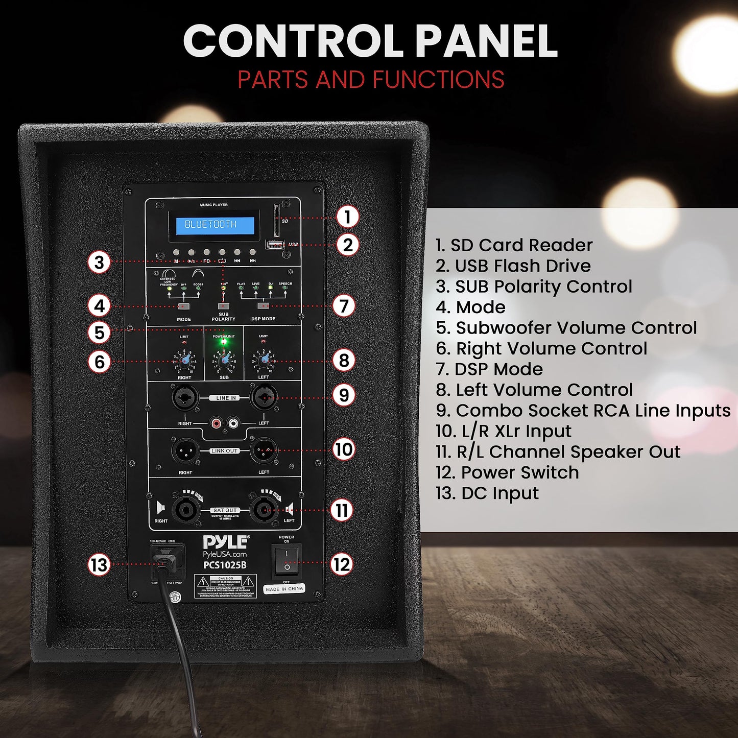 Pyle Line Array Column Speaker - Professional and Compact Sound System with 1x10'' Subwoofer, 2x4” Full Range Driver Built-in Digital Audio Amplifier with 4 Band DSP Presets