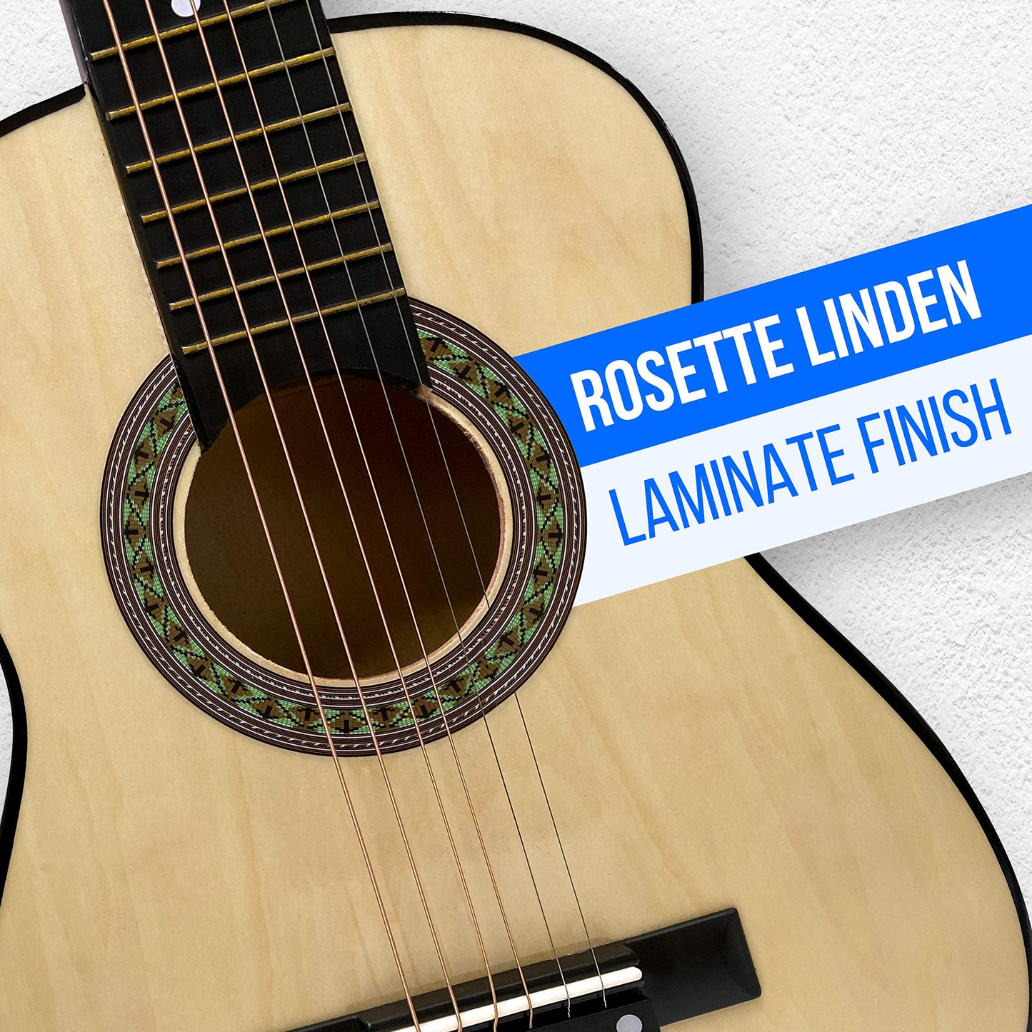 Pyle 30” Classical Acoustic 6 String Linden Traditional Style Guitar w/Wood Fretboard, Case Bag, Nylon Strap, Tuner, 3 Picks-for Beginner, Children Use, Right Handed, (PGAKT30)