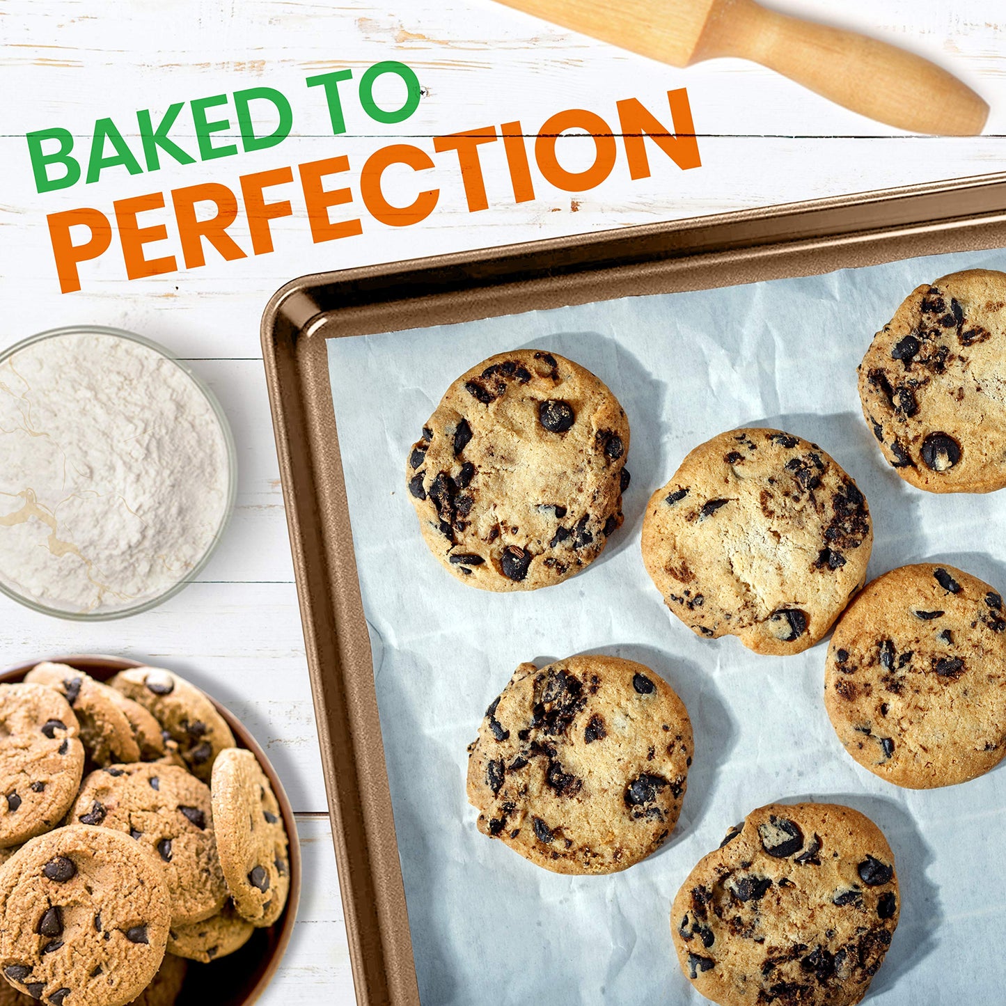 NutriChef Nonstick XL Cookie Sheet Baking Pan, Extra Large 22 Inch x 16 Inch, Carbon Steel Oven Baking Sheet for Cookies & Pastries, Gold - NCLG1GD
