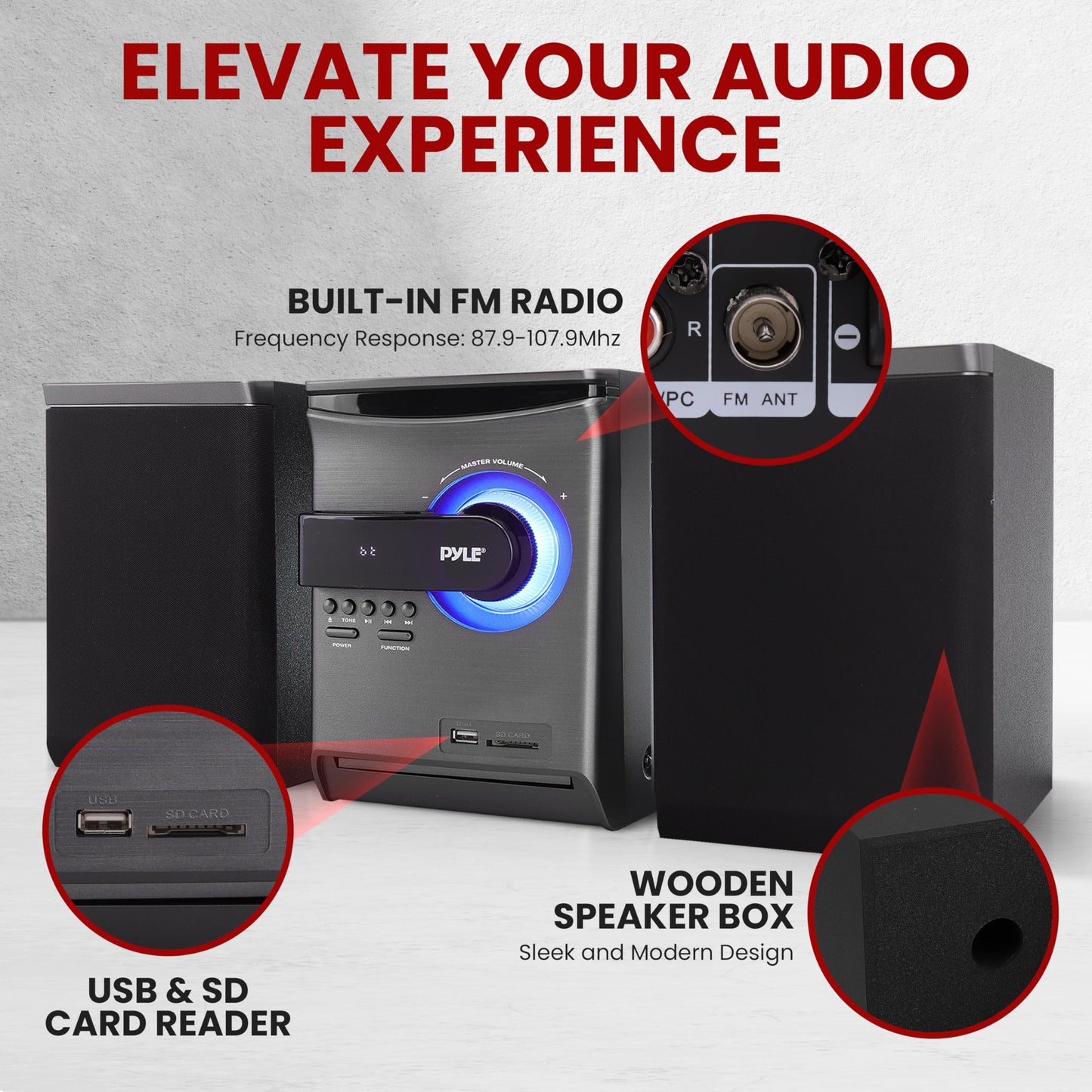 Pyle Home Stereo Shelf System - Powerful Wireless BT Streaming with CD Player, FM Radio, USB & SD Card Playback, 2-Way Music Crisp-Sound, Remote Control, Dual Stereo Speakers (Black), PHSKR24