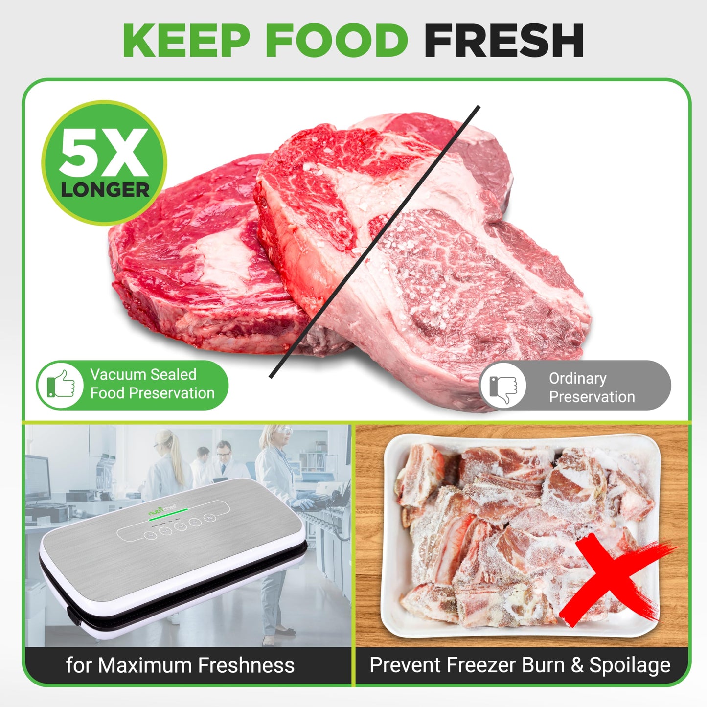 NutriChef Two 8"X10' 4 mil Commercial Grade Vacuum Sealer Food Storage Rolls | Create Your Own Size Bag! For NutriChef, and Other Brands