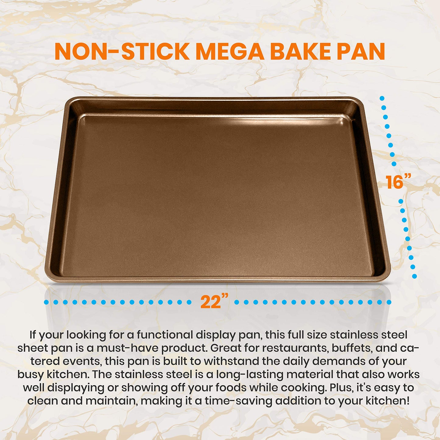 NutriChef Nonstick XL Cookie Sheet Baking Pan, Extra Large 22 Inch x 16 Inch, Carbon Steel Oven Baking Sheet for Cookies & Pastries, Gold - NCLG1GD