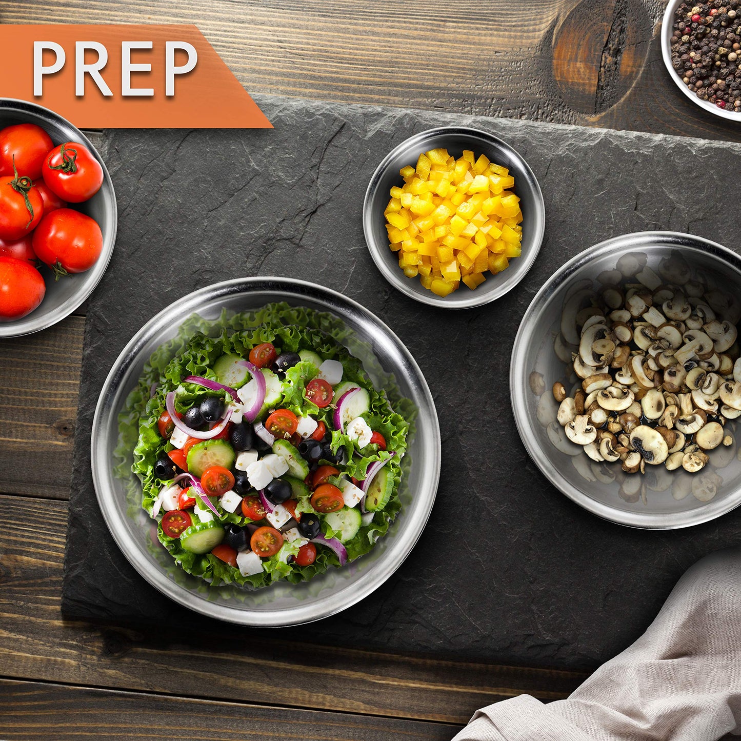 NutriChef 6-Piece Stainless Steel Mixing Bowls - Premium Stackable Nesting Bowls - Kitchen Essentials for Food Prep, Marinating, Mixing Salad, & More - Dishwasher Safe