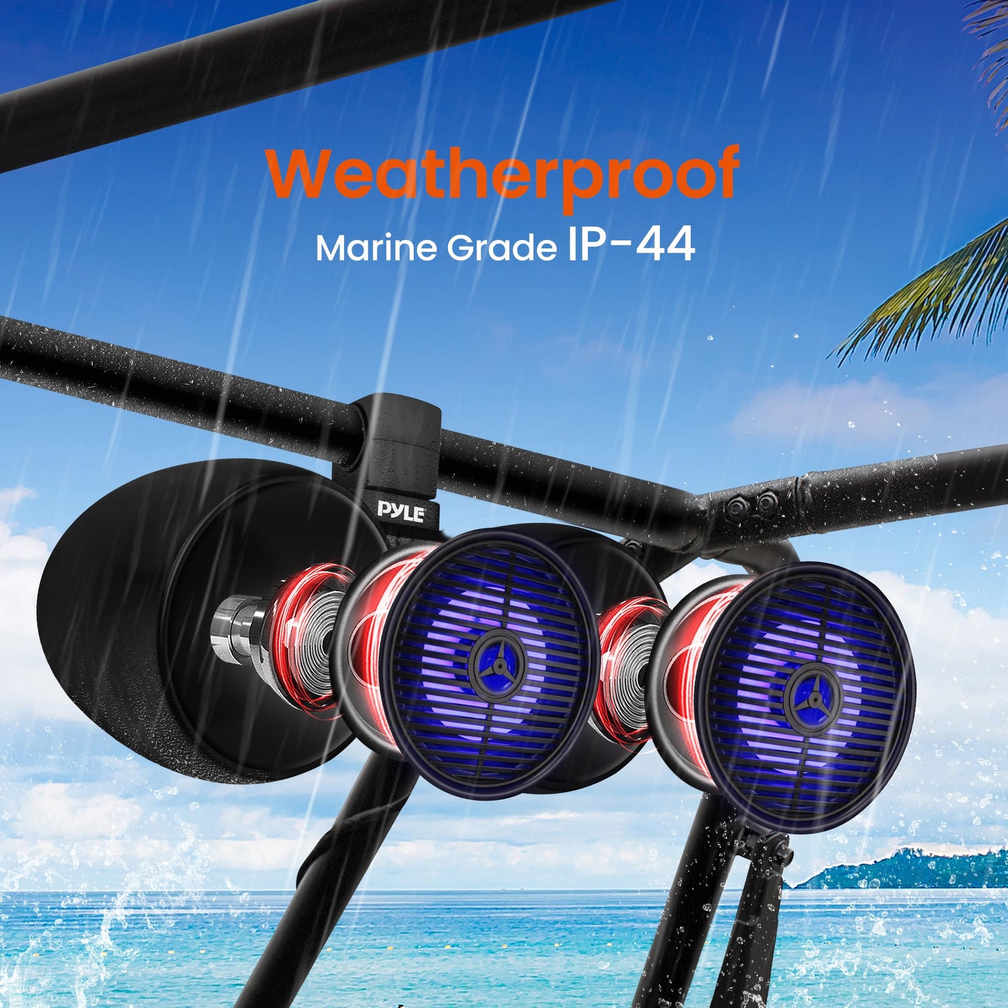 Pyle Dual Bluetooth Off-Road Speakers - 8” 300W 2-Way Marine Waterproof Wakeboard Tower Sound System w/LED Light, Full Range Outdoor Stereo Speaker for Car ATV Jeep Boat, Includes Brackets (Black)