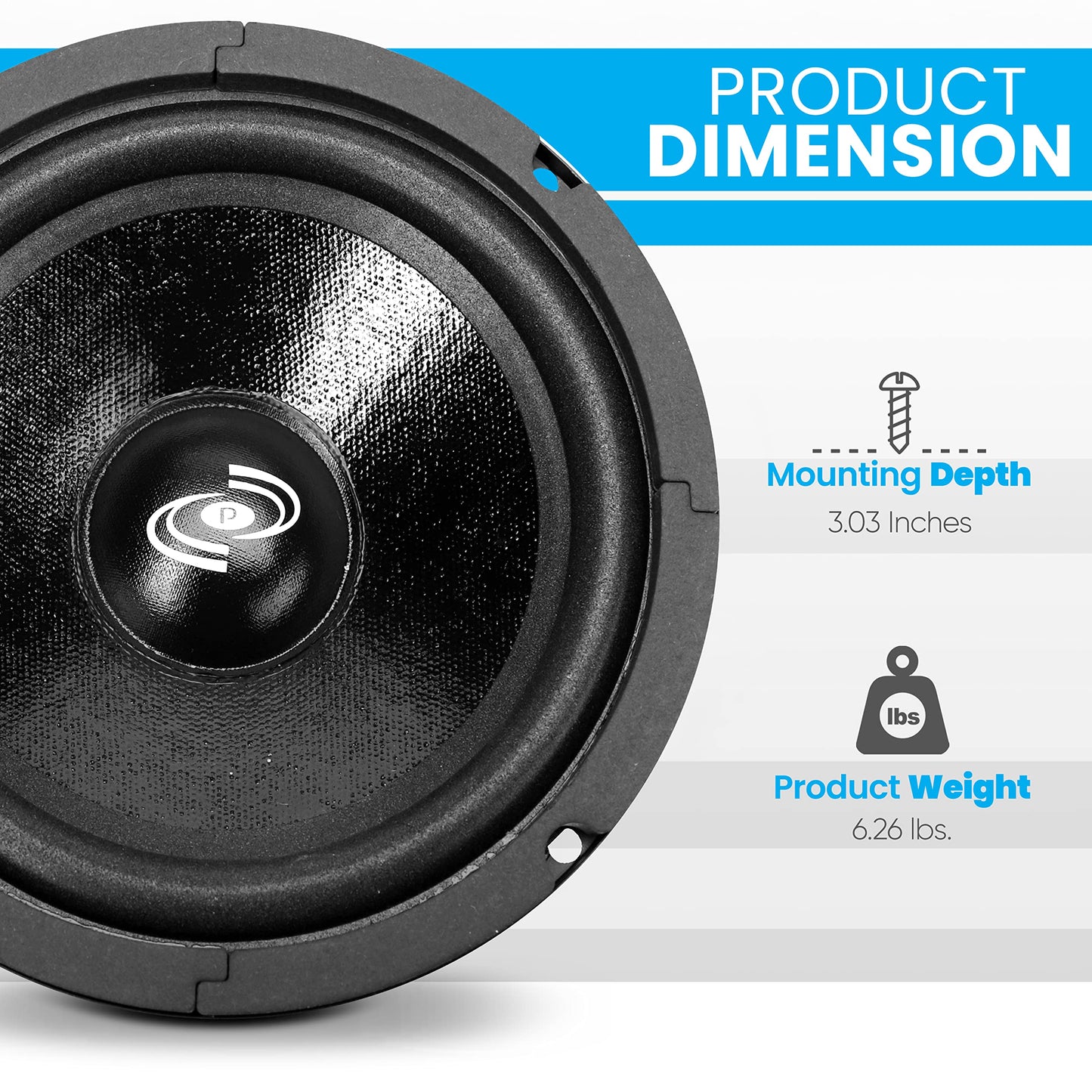 Pyle 8 Inch Car Midbass Woofer - 360 Watt High Powered Car Audio Sound Component Speaker System w/High-Temperature Kapton Voice Coil, 200Hz-5kHz Frequency, 94 dB, 8 Ohm, 35 oz Magnet - PDMR8