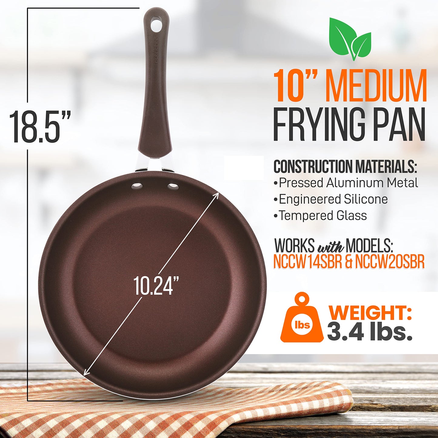 NutriChef 10'' Medium Fry Pan - Non-Stick High-Qualified Kitchen Cookware, Safe for Gas, Electric, Ceramic & Induction Counter Cooktops (Works with Models: NCCW14SBR & NCCW20SBR) -NCCW14SBRMFP