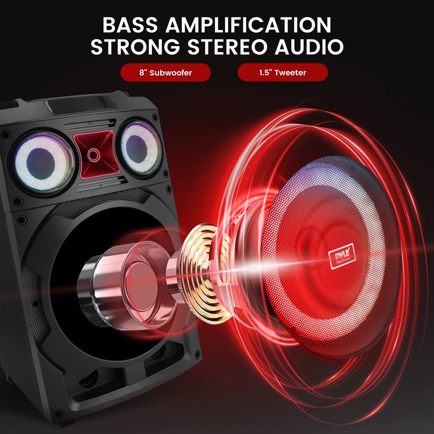 Pyle Portable Bluetooth PA Speaker System - 800W 10” Rechargeable Speaker, TWS, Party Light, LED Display, FM/AUX/MP3/USB/SD, Wheels - Wireless Mic, Remote Control, Tablet Holder Included - PHP210DJT