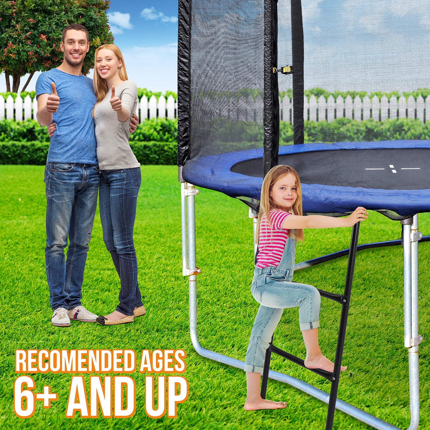 SereneLife Outdoor Trampoline Access Safety Heavy Duty Ladder - 2 Steps Weather Resistant Galvanized UV Treated Steel Climbing Ladder, 264Lbs Capacity Stairs Accessories, Boys & Girls, Adult