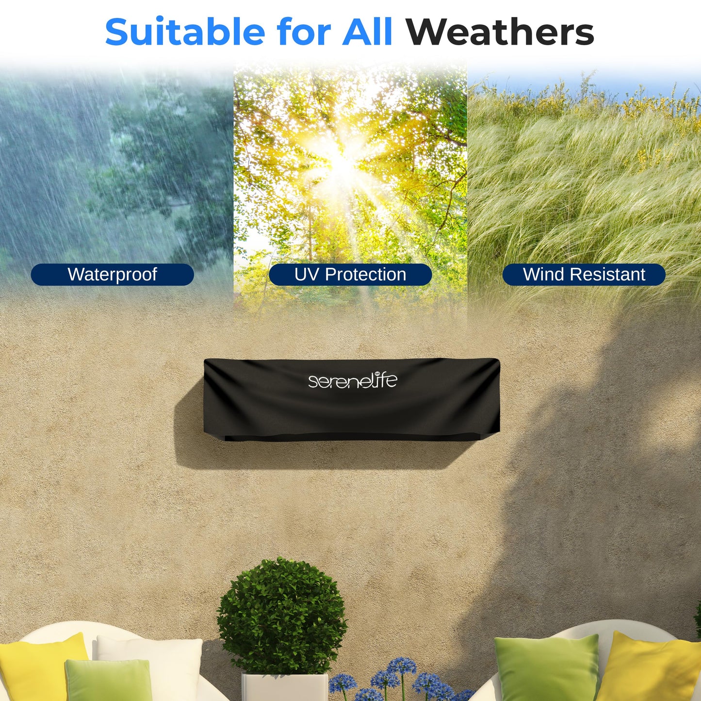 SereneLife Patio Heater Cover for SLOHT26 Infrared Outdoor Electric Space Heater, Heavy Duty Propane Heater Cover, Durable, Tearproof Waterproof Dustproof, Wind/Sunlight/Snow Resistant