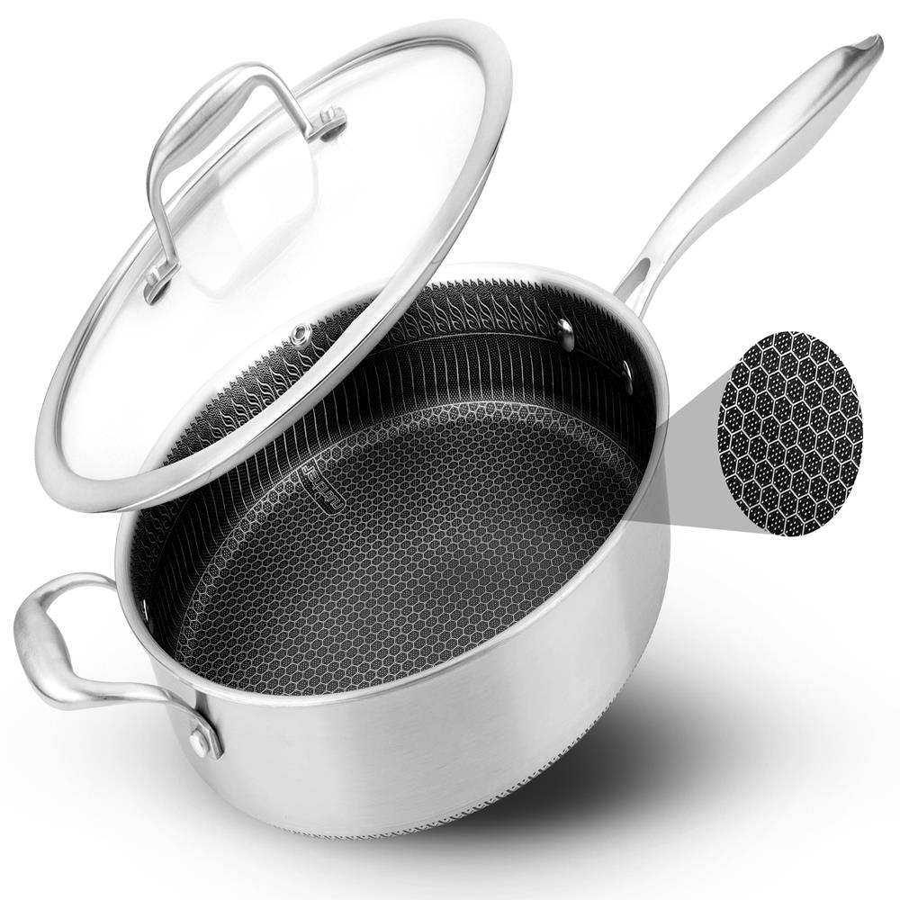 NutriChef 3.4QT Deep Frying Pan with Lid - Stainless Steel Non-Stick Saute Pan, Scratch-Resistant Honeycomb Texture, Oven & Induction Safe Skillet