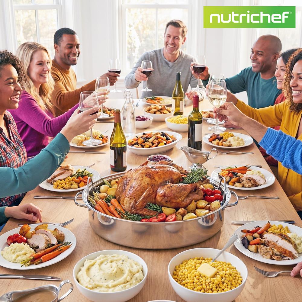 NutriChef 20" Oval Roasting Pan with Rack and Lid - Premium Stainless Steel Roaster Dish w/ Wide Handles & Removable Rack, Multi-Use Cookware for Turkey, Chicken, Stews, & More - Dishwasher Safe