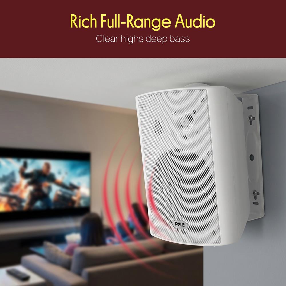 Pyle Wall Mount Home Speaker System - Active Passive Mountable Bookshelf Indoor Studio Garage Patio Stereo Sound Home Theater, Wireless Bluetooth Speaker Set W/Aux & RCA, White