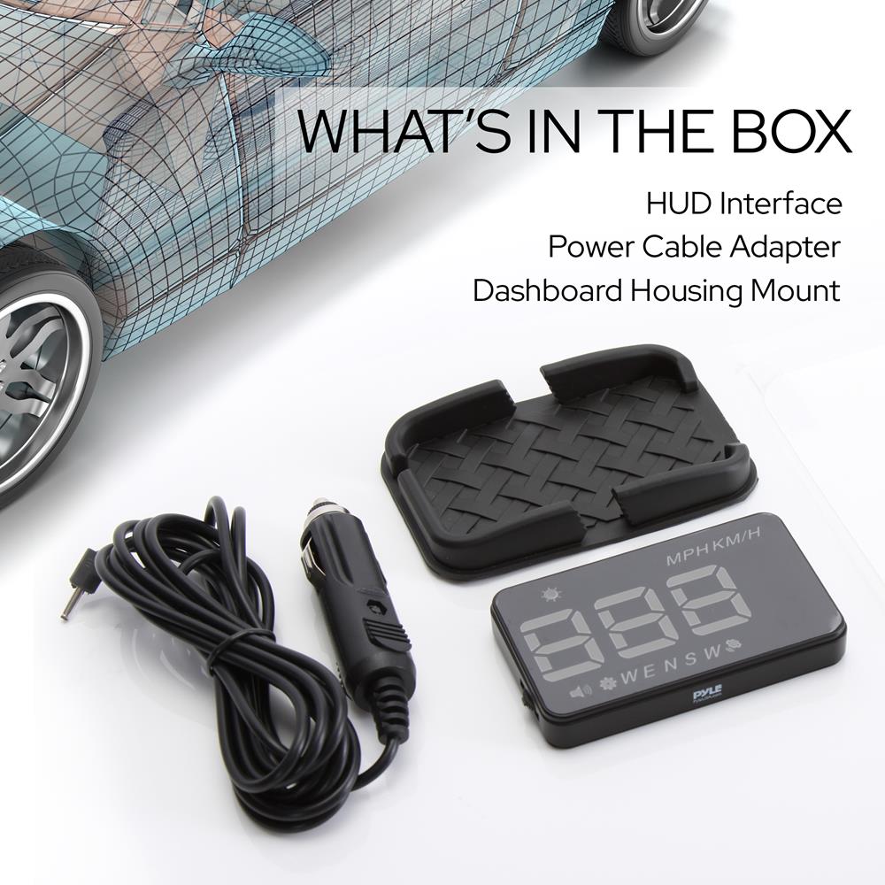 Pyle 3.5’’ Car HUD - Head-Up Display Multi-Color Windshield Screen Projector Vehicle Speed & GPS Navigation Compass, Plug & Play - (PHUD12)