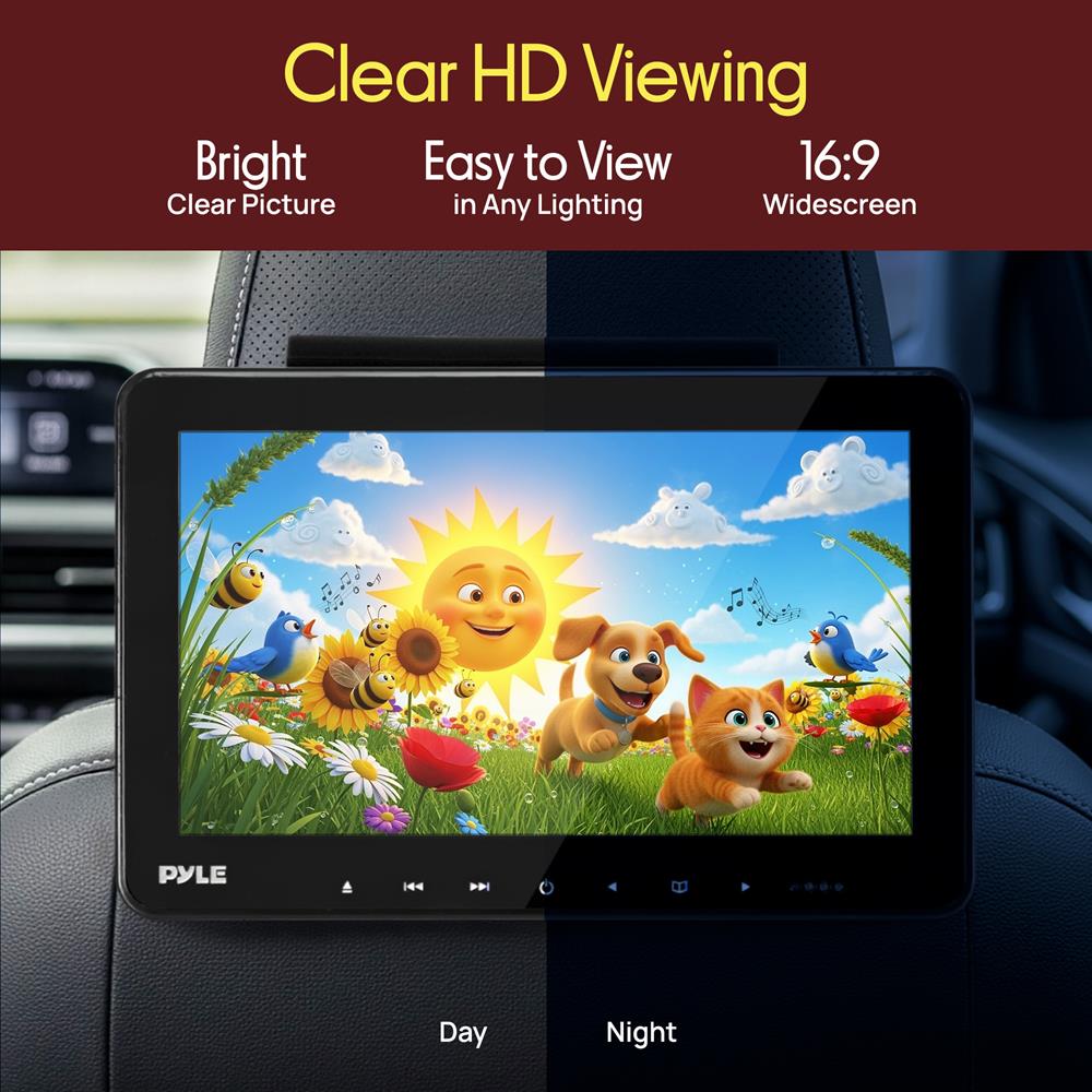 Pyle Universal Dual Vehicle Headrest Monitor - 10.5” Multimedia CD and DVD Player Audio Entertainment w/ Stereo Speaker, HDMI, LCD Screen, Mount and Wireless Headphones for Car Seat PLHRDVD108KT