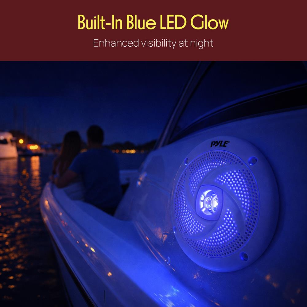 Pyle Marine Speakers - 5.25 Inch 2 Way Waterproof and Weather Resistant Outdoor Audio Stereo Sound System with LED Lights, 180 Watt Power and Low Profile Slim Style - 1 Pair - PLMRS53WL