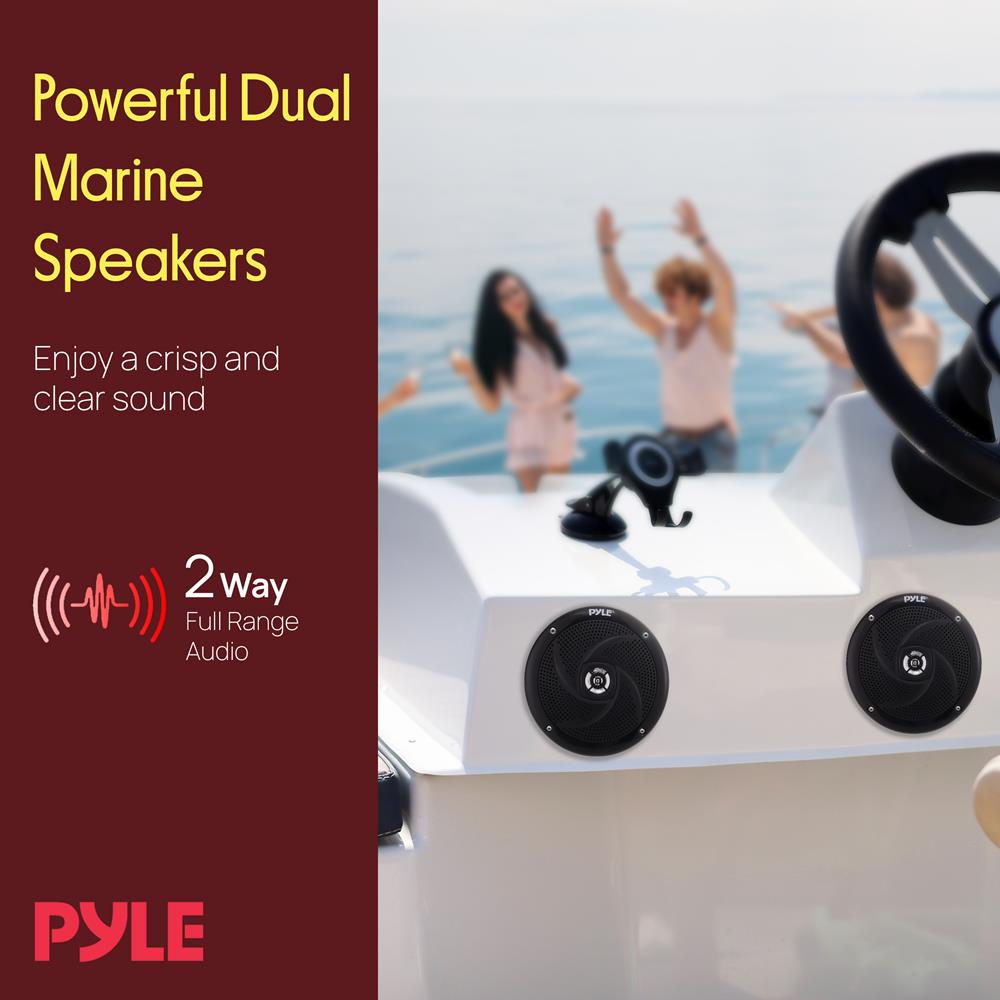 Pyle PLMRS5B 5.25 Inch 180 Watt Waterproof Weather Resistant Outdoor Rated Low Profile Slim Style Marine Speakers, Black (2 Pack)