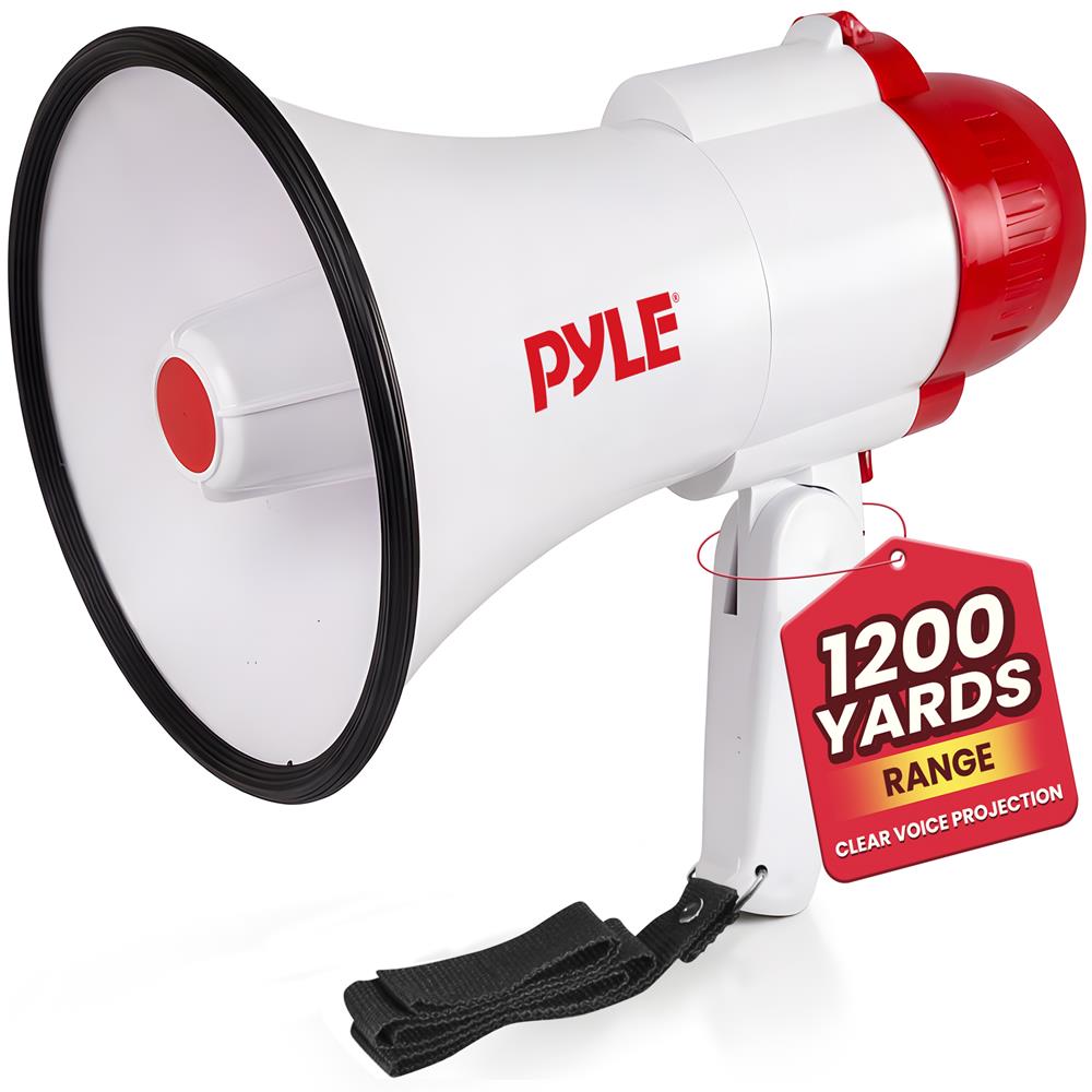 Pyle Lightweight 30-Watt Megaphone Bullhorn Speaker - Adjustable Volume, Built-in Siren for 800-Yard Range Suitable for Indoor/Outdoor Sports, Cheerleading, and Events (PMP30)