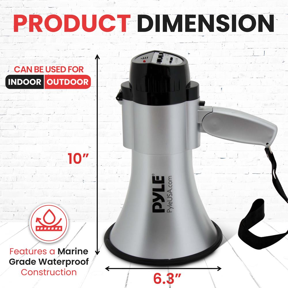 Pyle Portable Megaphone Speaker Siren Bullhorn-Compact and Battery Operated with 30 Watt Power,Microphone,2 Modes,PA Sound and Foldable Handle for Cheerleading and Police Use-Pyle PMP33SL(Silver)
