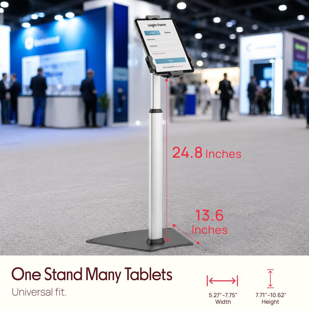 Pyle Anti-Theft Tablet Security Stand Kiosk-Heavy Duty Aluminum Metal Floor Standing Mount Tablet Case Holder Display w/Height Adjustable Pole,Fits iPad Mini 2 3 4 Air Samsung Tablets-Pyle PSPADLK60