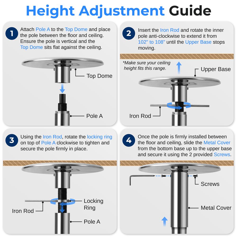 SereneLife Professional Spinning Dance Pole with Lights, 45mm Portable Exercise Pole for Fitness – Durable Steel Build, Anti-Rust Finish, Suitable for Home, Club, Gym, Party, Pub