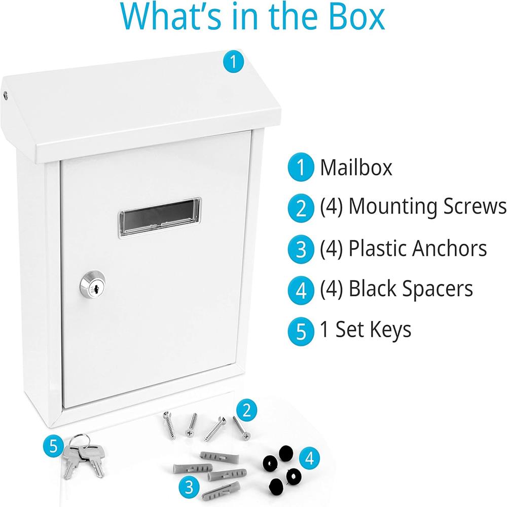 Serenelife Weatherproof Wall Mount Locking Mailbox Galvanized Steel Drop Box with Metal Flap for Mail Letters, Newspaper, Money Box, Decorative Mailboxes for Outside, Home Office, Businesses