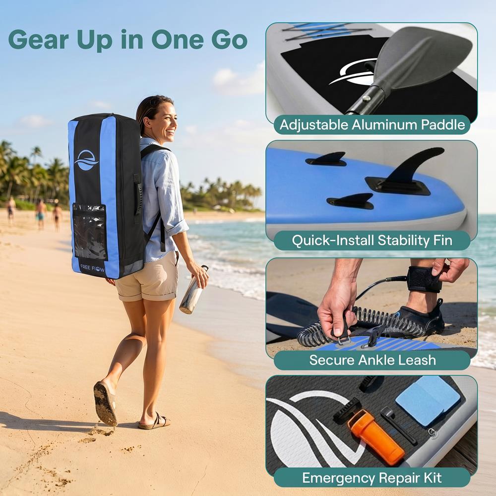 SereneLife Inflatable Stand Up Paddle Board - Wide Stable Design, Non-Slip Deck for Adults & Youth with Premium Paddle Board Accessories: Carry Bag, Dual Action Pump, Paddle, Ankle Leash - 10'6"