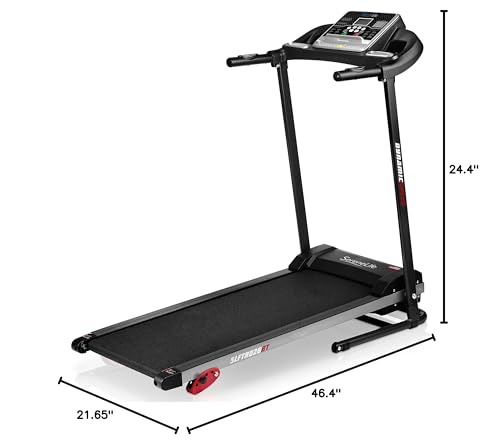 SereneLife Folding Treadmill - Foldable Home Fitness Equipment with LCD for Walking & Running, 6 MPH Speed, 1HP Motor, Cardio Machine, 4 Manual Incline Levels, 12 Programs, Bluetooth, 265lbs Capacity
