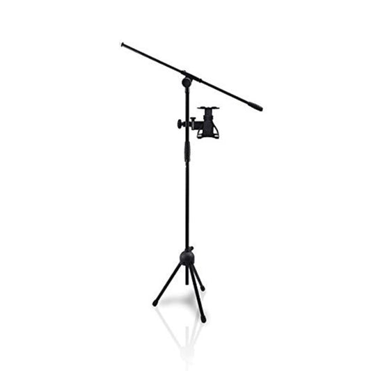 Pyle 2-in-1 Microphone and Tablet Stand - Adjustable Telescopic Column, 4.7” to 8.7” Tall, Powder Coated Black Finish, Universal Microphone Stand with Tablet Holder - Pyle PMKSPAD5