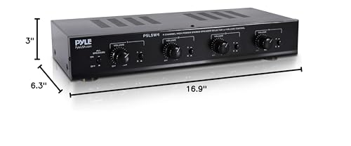 Pyle 4 Channel Speaker Selector Switch - Multi Zone A B Speaker Distribution Controller Box w/Independent Audio Source Volume Control, Supports Home Theater Stereo Amplifier Receiver System - PSLSW4