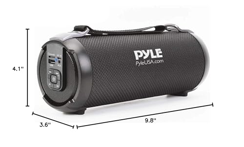 Pyle Wireless Portable Bluetooth Boombox Speaker – Rechargeable Music Barrel with AUX Input, USB/SD/MP3 Playback, FM Radio, 2.5" Tweeter – Loud Stereo Sound for Travel, Parties, Outdoors (PBMSPG3BK)
