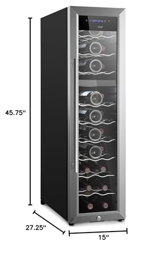 NutriChef PKCWCDS278 27 Bottle Fridge | Dual Zone Chiller | Adjustable Temperature 41°F to 64°F | Ultra Quiet Operation | Wine Cooler for Home, & Office | Free Standing 43x11x23 in (Black)