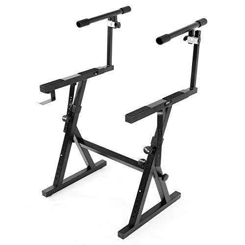 PYLE Heavy-Duty Multi-Functional Music Stand - Z Style & Portable, 2nd Tier, Height & with Adjustment, Digital Keyboard Stand, Rack Case w/Ergonomic Design, for Home Studio etc. - Pyle PKST2TZ , black