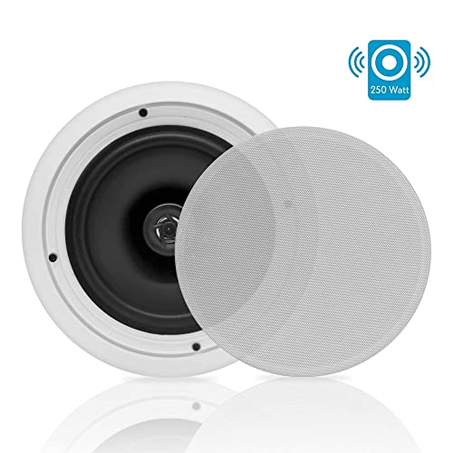 8'' 2-Way Midbass Woofer Speakers - Pair In-Wall/In-Ceiling Woofer Speaker System 1'' High-Temperature Voice Coil Flush Mount Design w/50Hz - 20kHz Frequency Response 250 Watts Peak - Pyle PDIC81RD