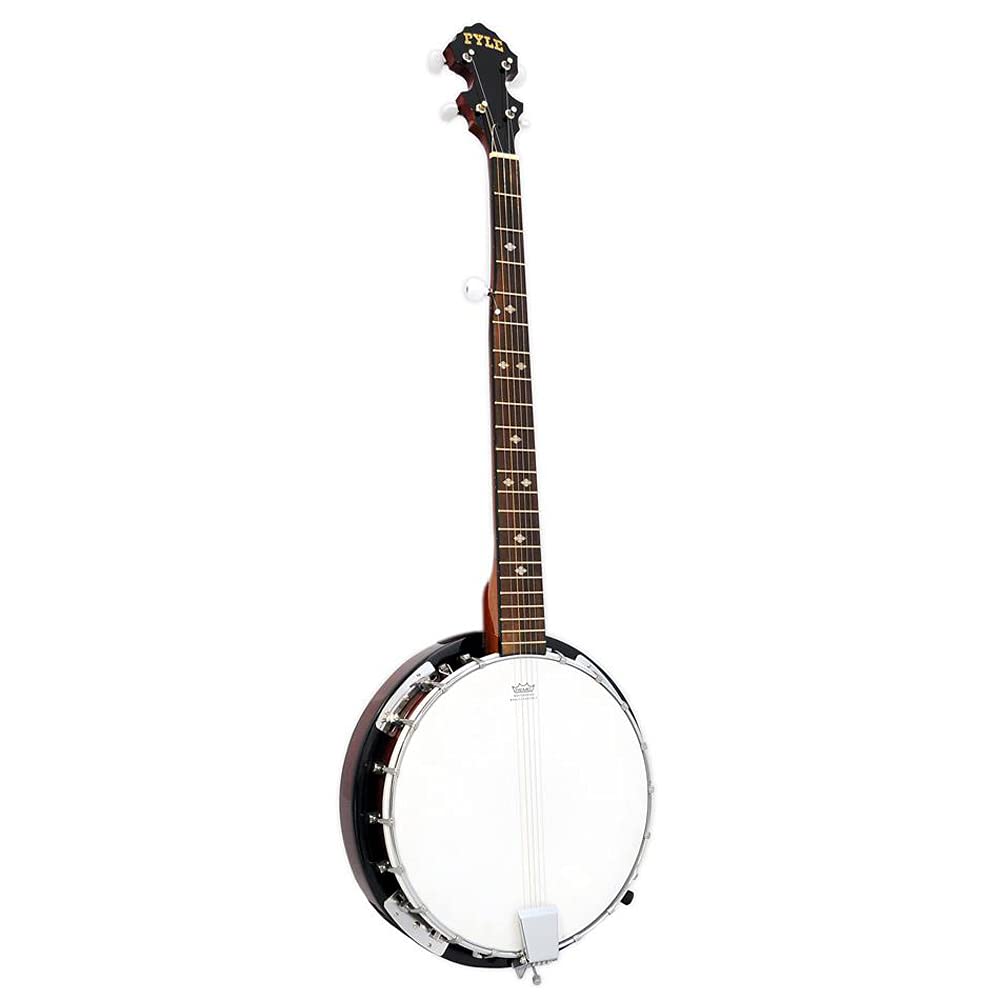 PYLE-PRO 5-String Geared Tunable Banjo with White Jade Tune Pegs & Rosewood Fretboard Polished Rich Wood Finish Maplewood Bridge Stand & Truss Rod Adjustment Tool - PBJ60
