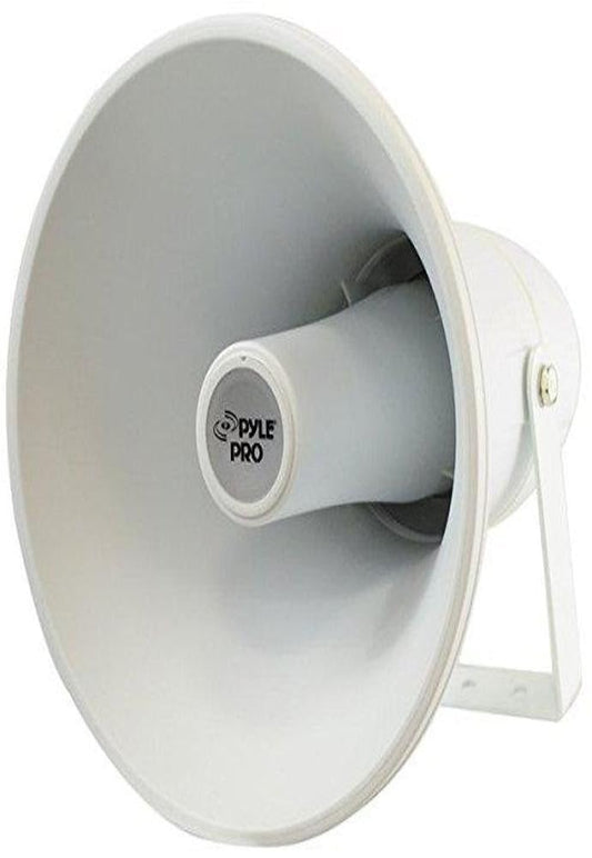Pyle Indoor Outdoor PA Horn Speaker - 9.4 Inch 30-Watt Power Compact Loud Sound Megaphone w/ 400Hz-10KHz Frequency, 8 Ohm, 70V Transformer, Mounting Bracket - 70V Audio System PHSP30TA (White)