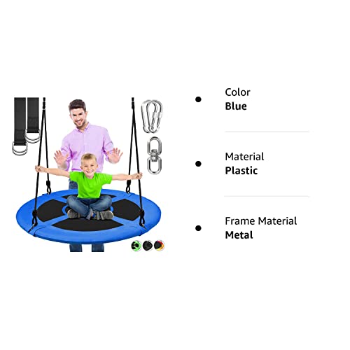 SereneLife Saucer Swing with Tree Hang Kit, 40” Outdoor Tree Swing, 2 Adjustable Hanging Rope Straps and Center Swivel Spinner for Kids (Blue)