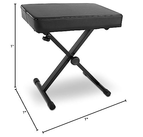 Pyle Adjustable Padded Keyboard Piano Bench - X-Style Foldable Keyboard Piano Seat w/Three Height Positions, 4 Non-Slip Rubber Feet, Extra Thick Foam Cushion PKST52