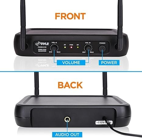 Pyle Channel Microphone System-VHF Fixed Dual Frequency Wireless Set with 2 Handheld Dynamic Transmitter Mics, Receiver Base-for PA, Karaoke, Dj Party (PDWM2135) , Black