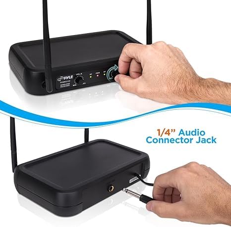 Pyle Channel Microphone System-VHF Fixed Dual Frequency Wireless Set with 2 Handheld Dynamic Transmitter Mics, Receiver Base-for PA, Karaoke, Dj Party (PDWM2135) , Black