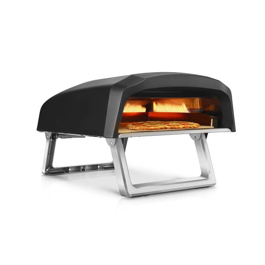 NutriChef Portable Outdoor Gas Pizza Oven - Includes Foldable Feet, Adjustable Heat Control Dial, Burner, Stone & Regulator Hose - Cooks 12" Pizza in 60 Seconds - 25.24'' x 16.14'' x 12.40'' IN