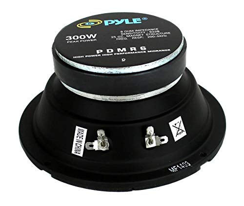 Pyle 6.5" Car Audio Speaker Midrange - 300 Watt High Power Sealed Back Mid Range Speakers System w/ Paper Coating Cone, 200-5 kHz, 93 dB, 8Ohm, 30 oz Magnet, 1 inch KAPTON Voice Coil - PDMR6