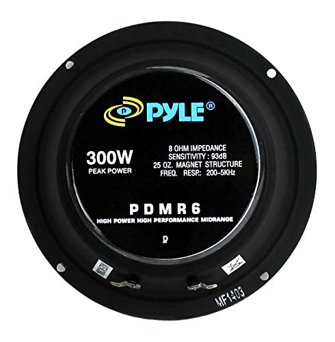 Pyle 6.5" Car Audio Speaker Midrange - 300 Watt High Power Sealed Back Mid Range Speakers System w/ Paper Coating Cone, 200-5 kHz, 93 dB, 8Ohm, 30 oz Magnet, 1 inch KAPTON Voice Coil - PDMR6