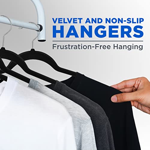 SereneLife Premium Non-Slip Velvet Hangers-Space Saving Heavy Duty Slim Suit Clothes Hanger Set with 360 Degree Swivel Metal Hook,Can Hold Up to 10 Lbs.for Coats, Jackets,Pants & Dress (50-Pack),Black