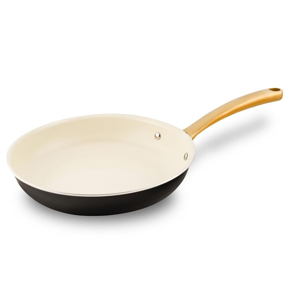 NutriChef 10-Inch Professional Ceramic Frying Pan - Medium Skillet with Golden Titanium Handle, Non-Stick Ceramic Coating, Stain-Resistant, Easy to Clean, Ideal for Home Cooking