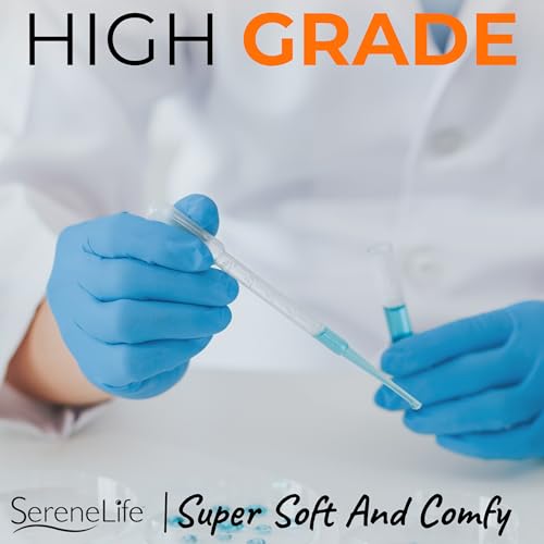 Serenelife 100 count Medium Gloves Nitrile Disposable Latex & Powder Free - Great for Kitchens, Food Handling & Cleaning Supplies - Soft & Comfortable fit - Vinyl & Nitrile blend - Medium -100 Pack