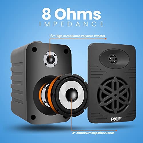 PyleUsa Bluetooth Indoor Outdoor Speakers Pair - 300 Watt Dual Waterproof 4” 2-Way Full Range Speaker System W/ 1/2” High Compliance Polymer Tweeter - Home, Boat, Deck, Patio, Poolside - PDWRBT46BK,black