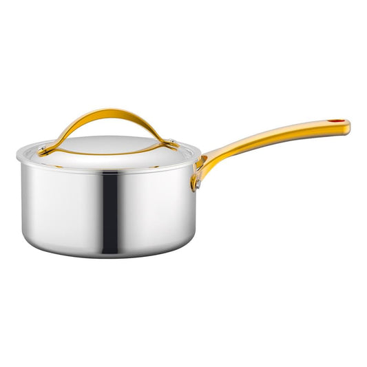 NutriChefKitchen 1.5-quart Saucepan with Lid-PFOA/PFOS Free Sauce Pot Kitchen Cookware w/Interior Coated Prestige Ceramic Non-Stick Coating,Golden PVD Handles,Stylish Kitchenware Works w/Model NCSTS16