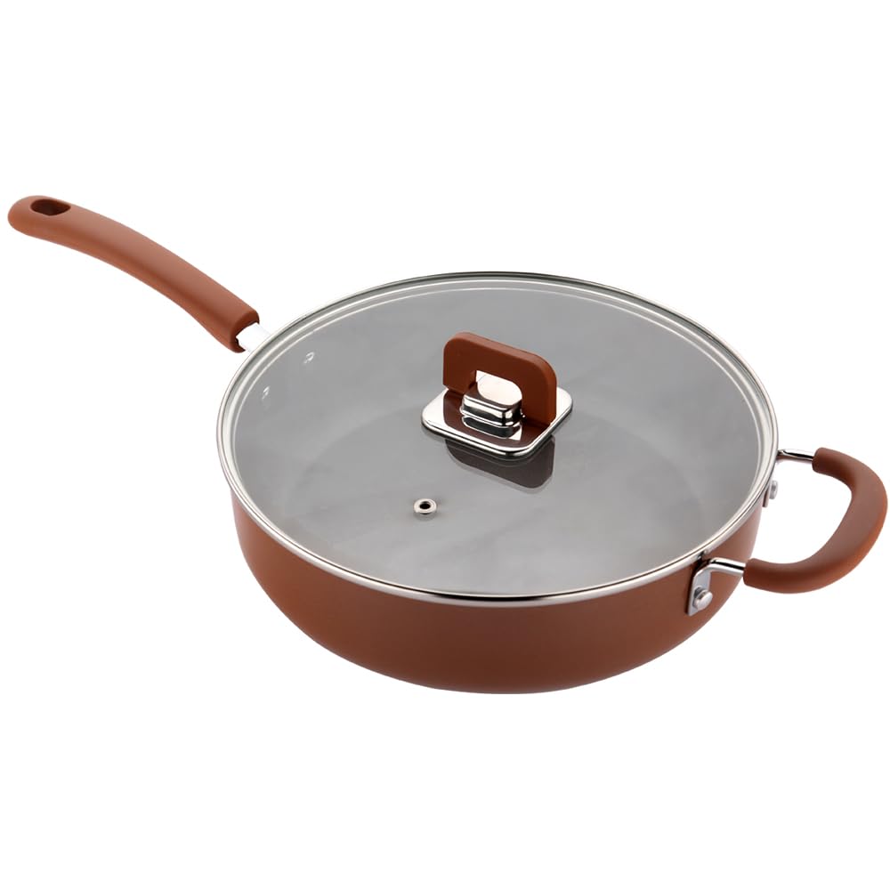 NutriChef 3.7Qt Saute Pan With Lid - Non-Stick Stylish Kitchen Cookware with Foldable Knob, Works with Model: NCCWSTKBR (Brown)