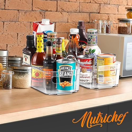 NutriChef 6-Piece Clear Refrigerator Organizer Set – 5 Wide Bins & 1 Egg Holder, BPA-Free, for Fridge, Freezer, Pantry, Cabinets & Countertops